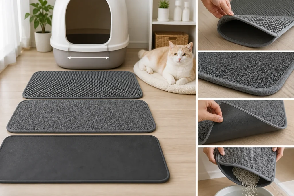 猫砂マットの候補を絞る 二層・一層を砂粒と掃除動線で選ぶ