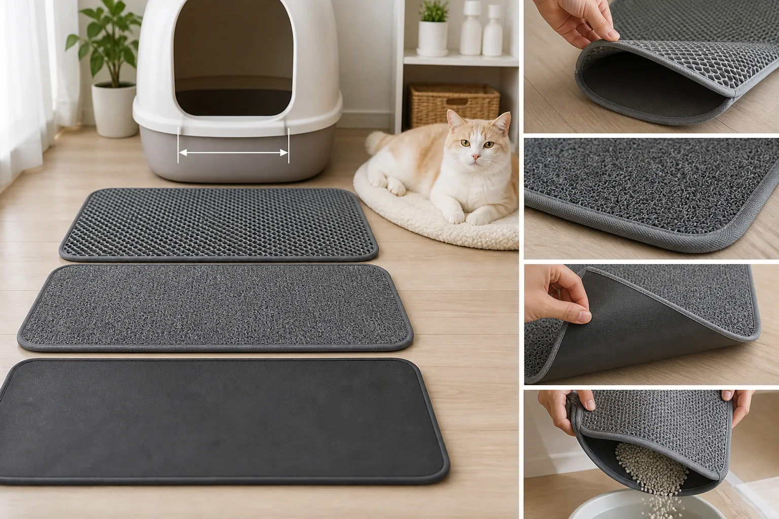 猫砂マットの候補を絞る 二層・一層を砂粒と掃除動線で選ぶ