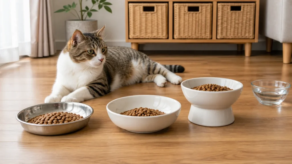 猫が器を押しながら食べるときに見ること　フードボウルの内寸・重さ・置き場所