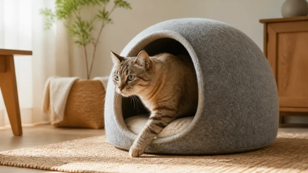 フェルト猫ハウスを選ぶ順番　入口・体格・成形・手洗い方法を見る