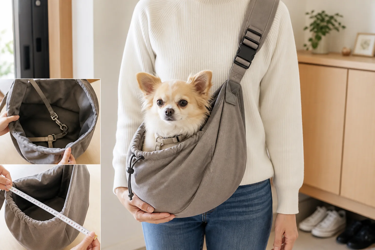 犬用スリングの購入前確認　体長・袋の深さ・飛び出し防止を照合