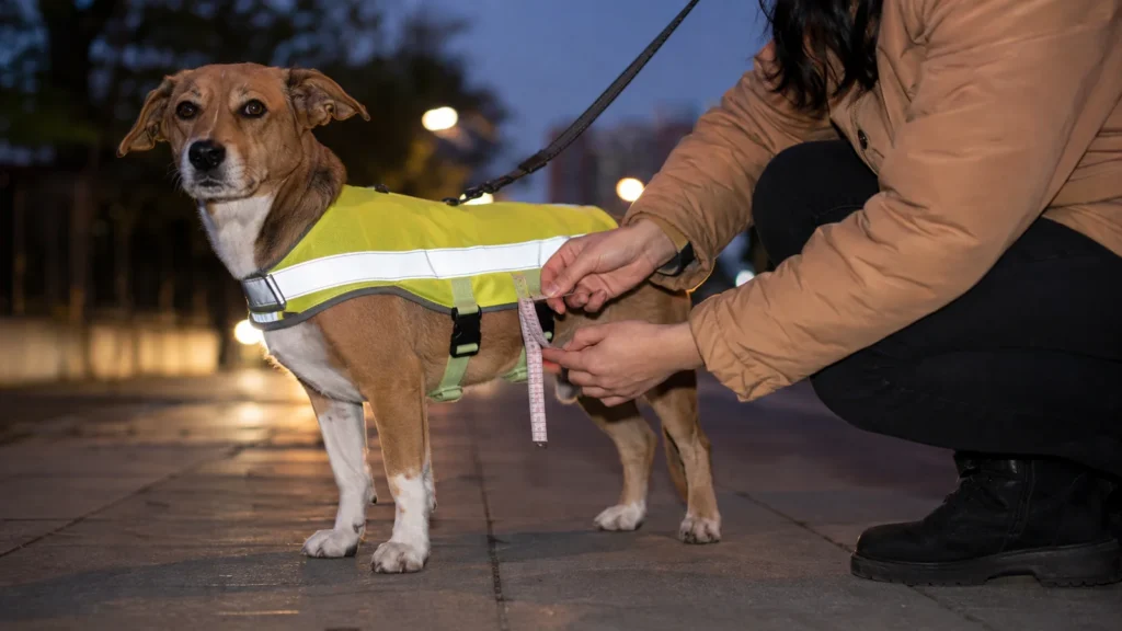 犬用反射ベストの仕様確認　胸囲・昼夜の見え方・留め具・洗濯